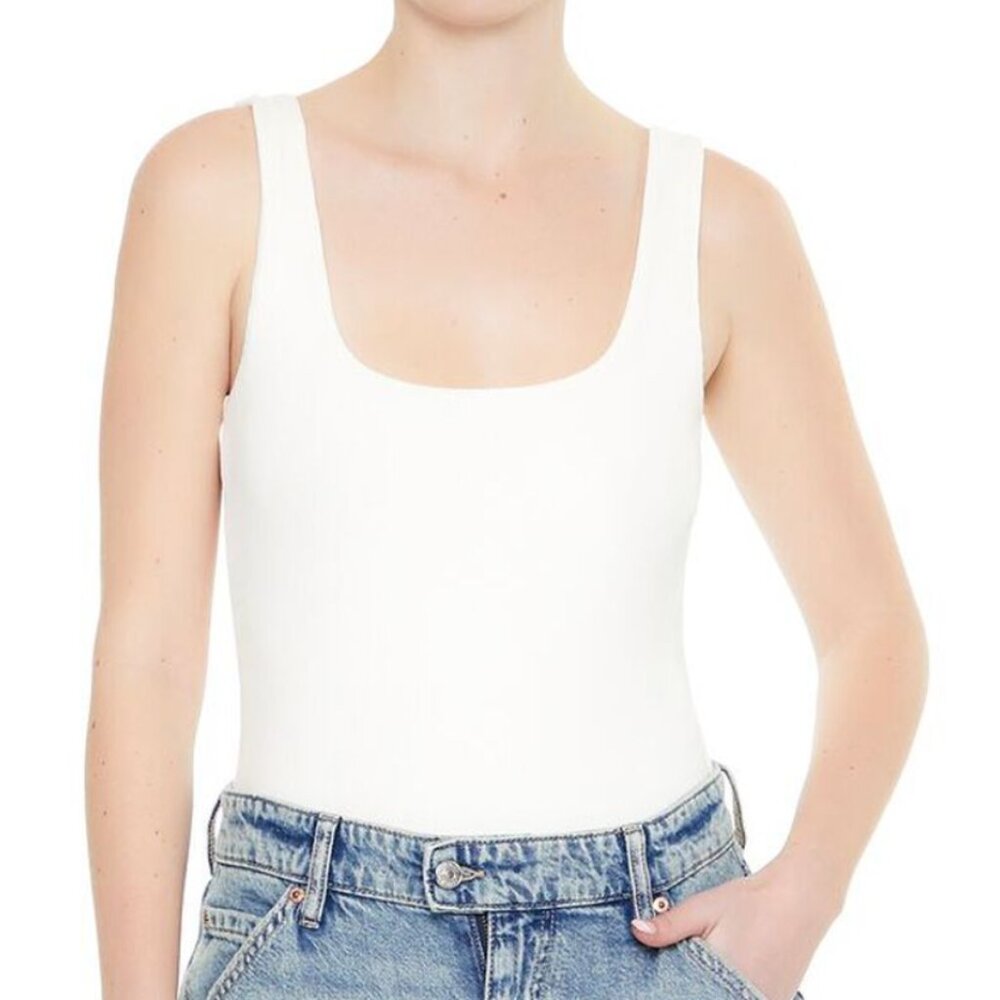 Forever 21 Small White Textured V-Back Tank Bodysuit NWT